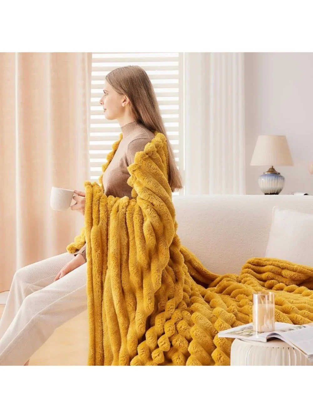 Cozy Mustard Yellow Soft Throw Blanket | Premium Silky Flannel Fleece